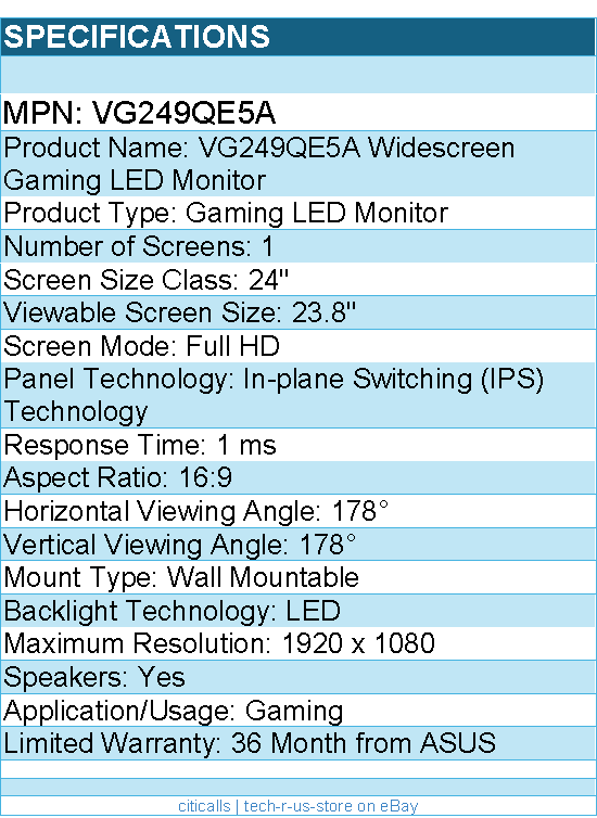 ASUS VG249QE5A TUF 24" Class Full HD Gaming LED Monitor - 16:9 - Black