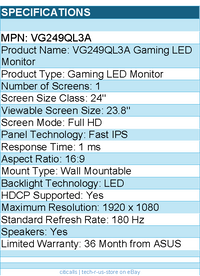 ASUS VG249QL3A TUF 24" Class Full HD Gaming LED Monitor - 16:9 - Black