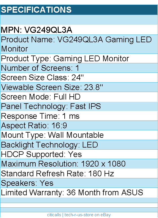 ASUS VG249QL3A TUF 24" Class Full HD Gaming LED Monitor - 16:9 - Black