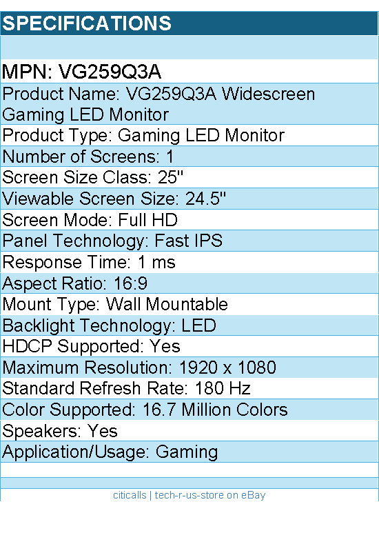 ASUS VG259Q3A TUF 25" Class Full HD Gaming LED Monitor - 16:9 - 1920 x 1080