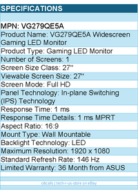 ASUS VG279QE5A TUF 27" Class Full HD Gaming LED Monitor - 16:9 - Black