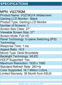 ASUS VG279QM TUF Gaming 27" Class Full HD Gaming LCD Monitor - 16:9 - Black
