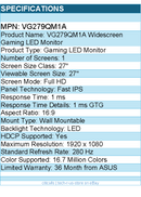 ASUS VG279QM1A  TUF 27" Class Full HD Gaming LED Monitor - 16:9 - 1920 x 1080