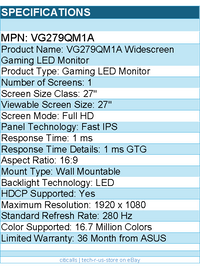 ASUS VG279QM1A  TUF 27" Class Full HD Gaming LED Monitor - 16:9 - 1920 x 1080