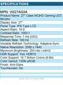 ASUS VG27AQ3A TUF 27" Class WQHD Gaming LED Monitor - 16:9 - Black