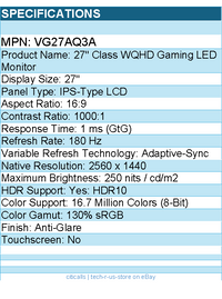 ASUS VG27AQ3A TUF 27" Class WQHD Gaming LED Monitor - 16:9 - Black