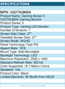 ASUS VG27AQM5A TUF 27" Class WQHD Gaming LED Monitor - 16:9 - Black
