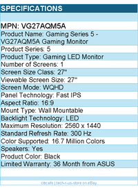 ASUS VG27AQM5A TUF 27" Class WQHD Gaming LED Monitor - 16:9 - Black