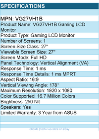 ASUS VG27VH1B 27" Class Full HD Curved Screen Gaming LCD Monitor - 16:9 - Black