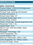 ASUS VG32VQ1B TUF 32" Class WQHD Curved Screen Gaming LCD Monitor - 16:9 - Black