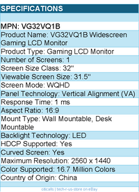 ASUS VG32VQ1B TUF 32" Class WQHD Curved Screen Gaming LCD Monitor - 16:9 - Black