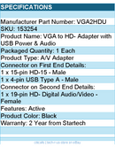 StarTech VGA2HDU VGA to Video Adapter w USB Power & Audio 1080p RTL