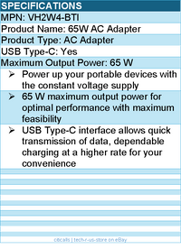 BTI VH2W4-BTI 65W TYPE-C AC ADAPTER - Compatible OEM: VH2W4