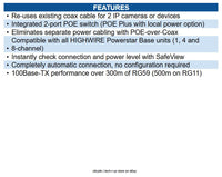 Veracity VHW-HWPS-C4 HIGHWIRE Powerstar Quad 4-Port PoE Switch Over Coax Cable