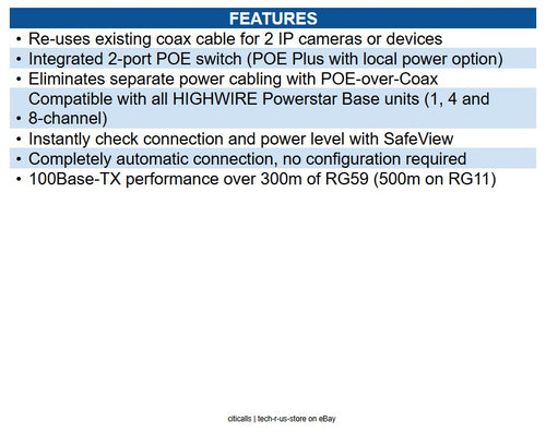 Veracity VHW-HWPS-C4 HIGHWIRE Powerstar Quad 4-Port PoE Switch Over Coax Cable