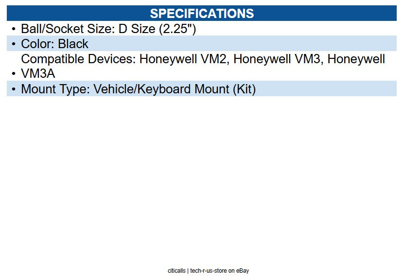 Honeywell VM2018BRKTKIT RAM Mount Keyboard Kit Plate Base/Medium Arm/Ball/