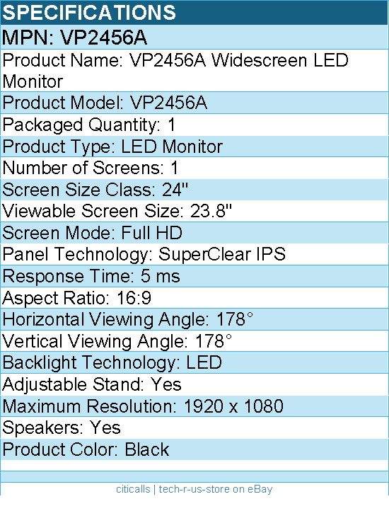 ViewSonic VP2456A 24 Inch 1080p IPS Monitor with Advanced Ergonomics