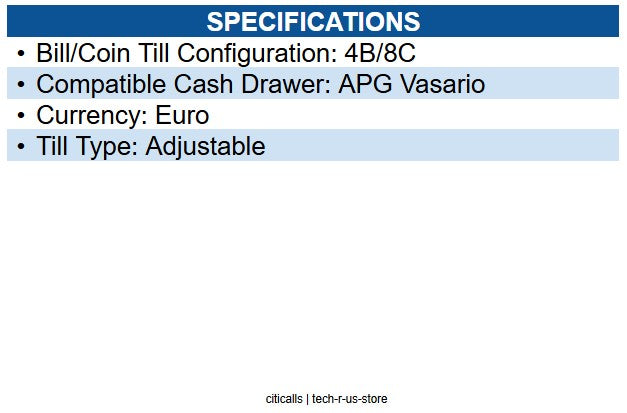 APG Cash Drawer VPK-15B-5-BX 4 Bill 8 Coin, Euro ready