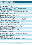 ASUS VT168HR 16" Class LCD Touchscreen Monitor - 16:9 - 5 ms - 1366 x 768