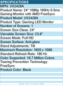 ViewSonic VX2428A 24 Inch 1080p 0.5ms 180Hz IPS Gaming Monitor with FreeSync