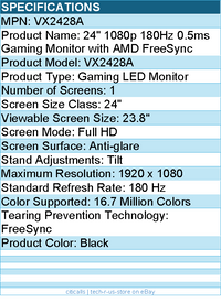 ViewSonic VX2428A 24 Inch 1080p 0.5ms 180Hz IPS Gaming Monitor with FreeSync