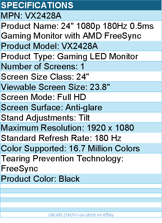 ViewSonic VX2428A 24 Inch 1080p 0.5ms 180Hz IPS Gaming Monitor with FreeSync