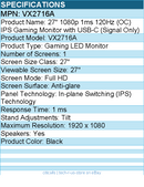 ViewSonic VX2716A 27 Inch 1080p 1ms 120Hz IPS Gaming Monitor with Eye Care