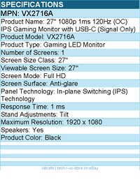 ViewSonic VX2716A 27 Inch 1080p 1ms 120Hz IPS Gaming Monitor with Eye Care