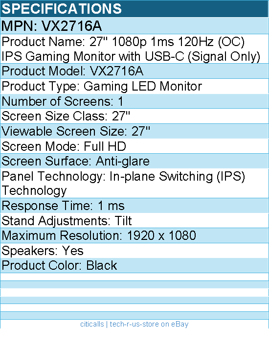 ViewSonic VX2716A 27 Inch 1080p 1ms 120Hz IPS Gaming Monitor with Eye Care