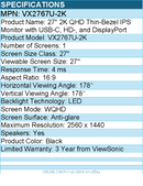 ViewSonic VX2767U-2K 27 Inch 1440p IPS Monitor with 65W USB C, HDR10