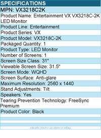 ViewSonic VX3218C2K OMNI 32 Inch Curved 1ms 1440p 165hz Gaming Monitor