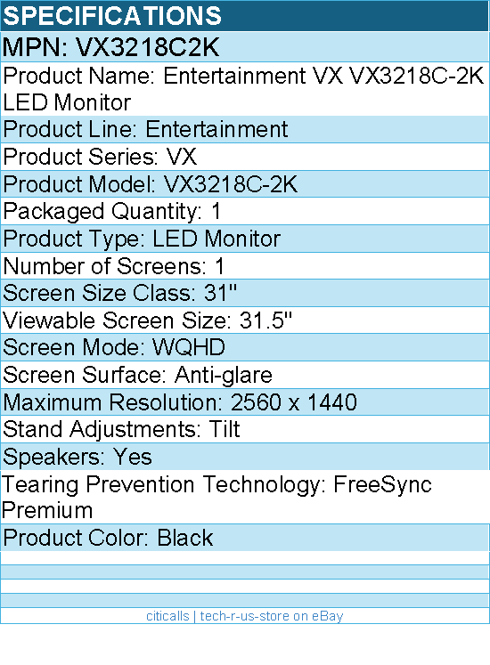 ViewSonic VX3218C2K OMNI 32 Inch Curved 1ms 1440p 165hz Gaming Monitor