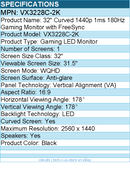ViewSonic VX3228C-2K 32 Inch 1440p Curved Gaming Monitor with FreeSync, Eye Care