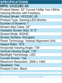ViewSonic VX3228C-2K 32 Inch 1440p Curved Gaming Monitor with FreeSync, Eye Care