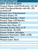 ViewSonic VX3276-4K-MHD 32 Inch 4K UHD Monitor with Ultra-Thin Bezels