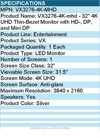 ViewSonic VX3276-4K-MHD 32 Inch 4K UHD Monitor with Ultra-Thin Bezels