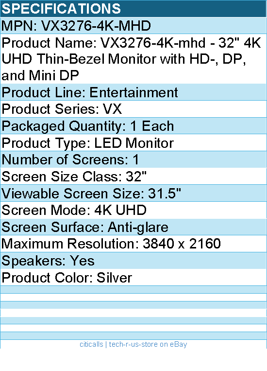 ViewSonic VX3276-4K-MHD 32 Inch 4K UHD Monitor with Ultra-Thin Bezels
