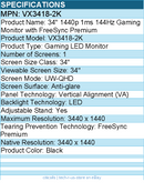 ViewSonic VX3418-2K 34" 21:9 1440p 1ms 165Hz Gaming Monitor with Eye Care