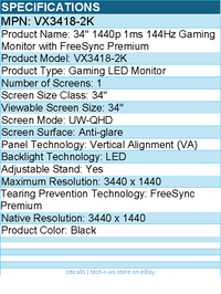 ViewSonic VX3418-2K 34" 21:9 1440p 1ms 165Hz Gaming Monitor with Eye Care