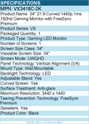 ViewSonic VX3418C-2K 34 Inch UltraWide QHD 1440p Curved Gaming Monitor