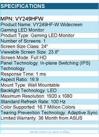 ASUS VY249HF-W 24" Class Full HD Gaming LED Monitor - 16:9 - White