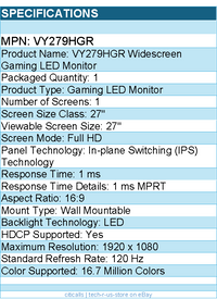 ASUS VY279HGR 27" Class Full HD Gaming LED Monitor - 16:9 - 1920 x 1080