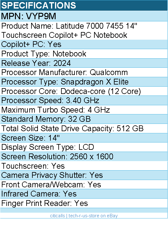Dell VYP9M Latitude 7000 7455 14" Touchscreen Copilot+ PC Notebook