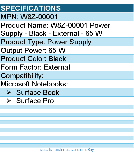Microsoft W8Z-00001 Power Supply - Black - External - 65 W