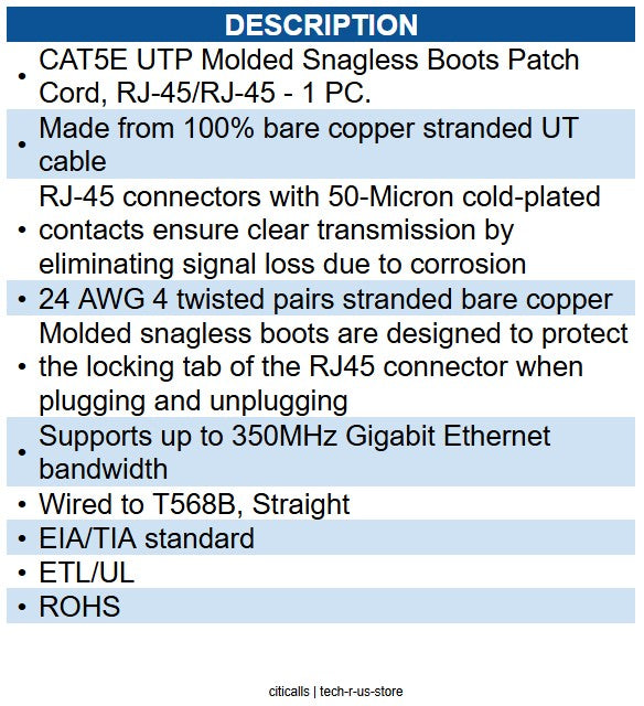 Wavenet WAV-5E04UMBL-PC-05 CAT5 PATCH CORD 5FT BLUE