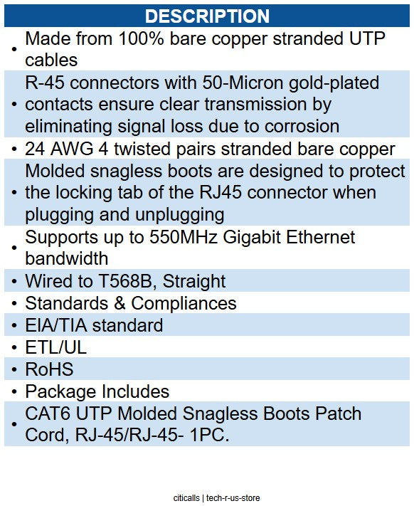 Wavenet WAV-6E04UMBK-PC-01 CAT6 PATCH CORD BOOTED 1' BLACK