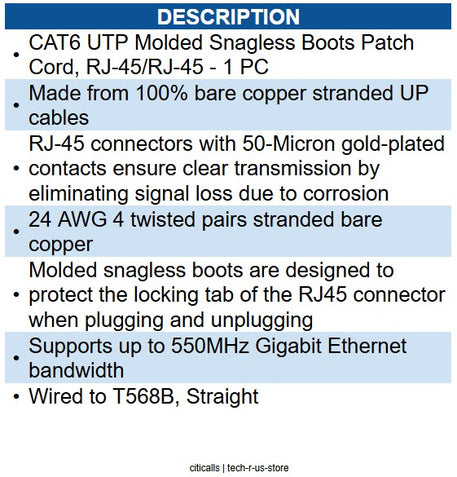 Wavenet WAV-6E04UMBK-PC-30 CAT6 PATCH CORD BOOTED 30' BLACK