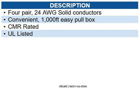 Wavenet WAV-CAT5-CMR-BK 5E04URBK4 CAT5 CMR CABLE BLACK