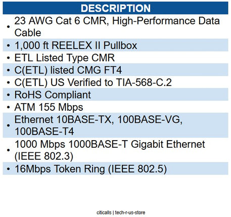Wavenet WAV-CAT6V-CMR-BK CAT6 550 MHz NO SPLINE BLACK