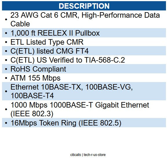 Wavenet WAV-CAT6V-CMR-WH CAT6 550MHz NO SPLINE WHITE